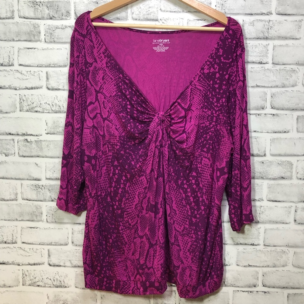 Lane Bryant Magenta Twist Front Snake Print Blouse